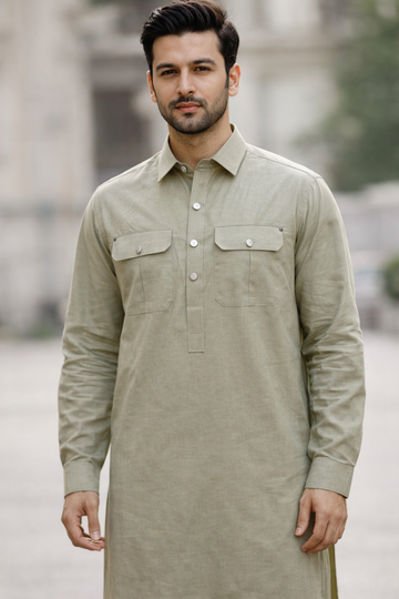 Olive Green Shalwar Kameez AK-134