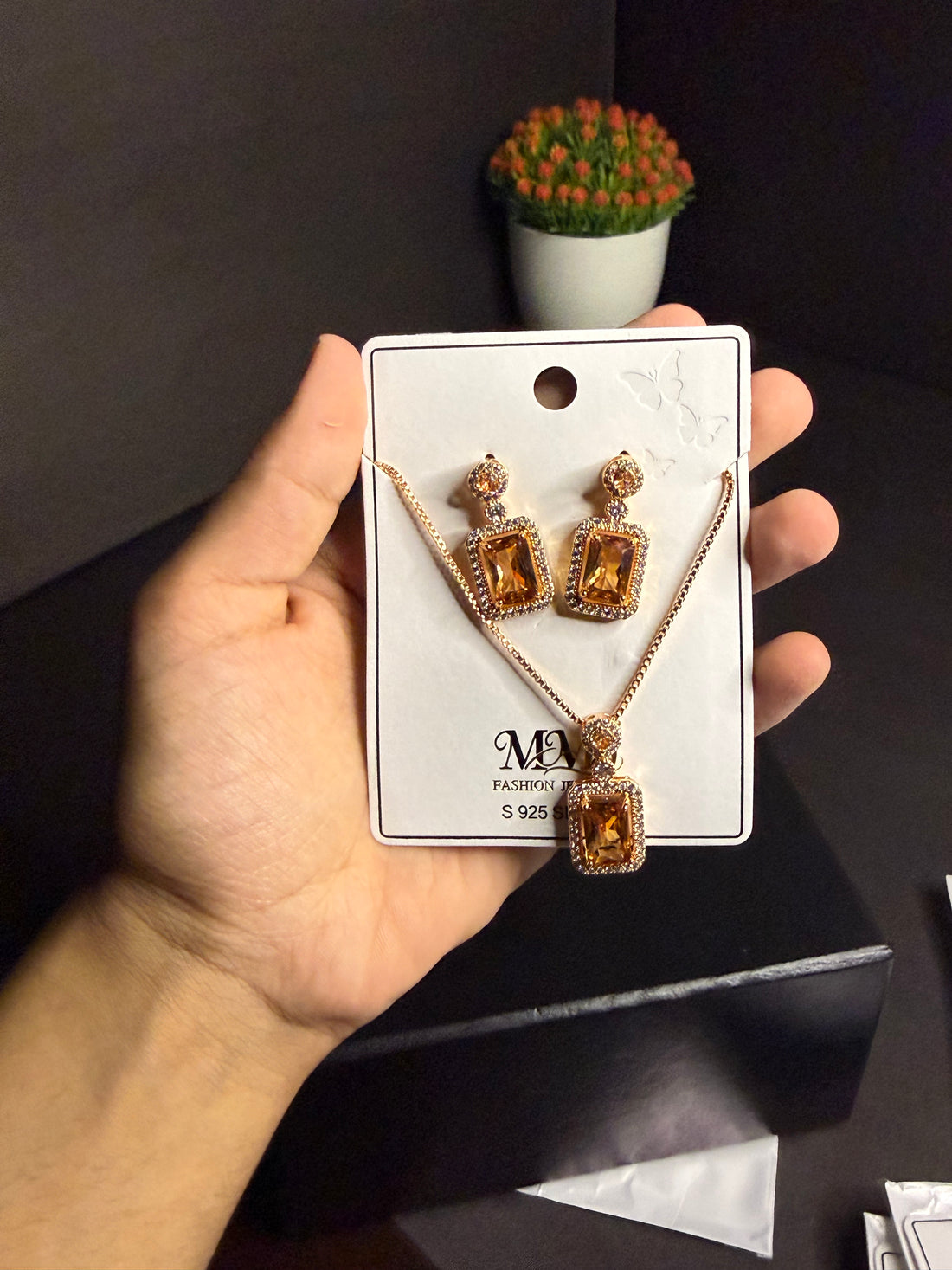 Synthetic Gemstone Pendant and Matching Earrings
