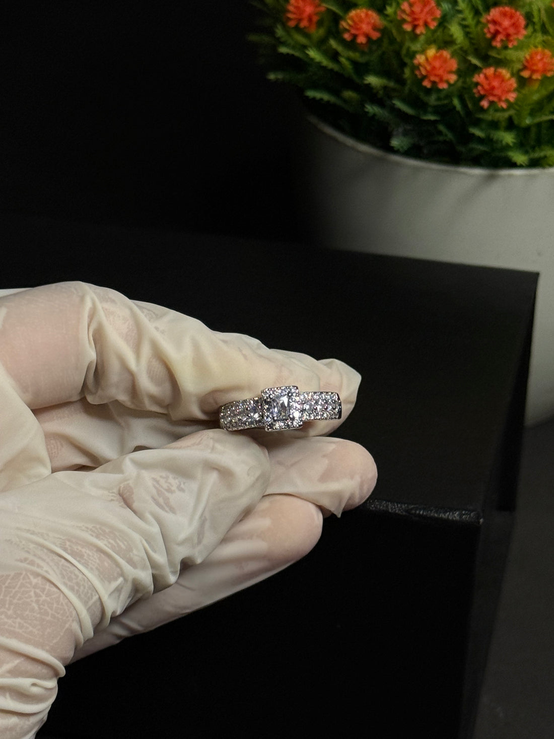 Princess-Cut Halo Ring Adjustable