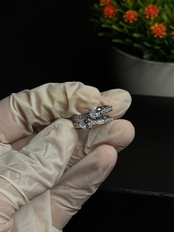 Silver Pear-Cut Cubic Zirconia Toi et Moi Ring Adjustable