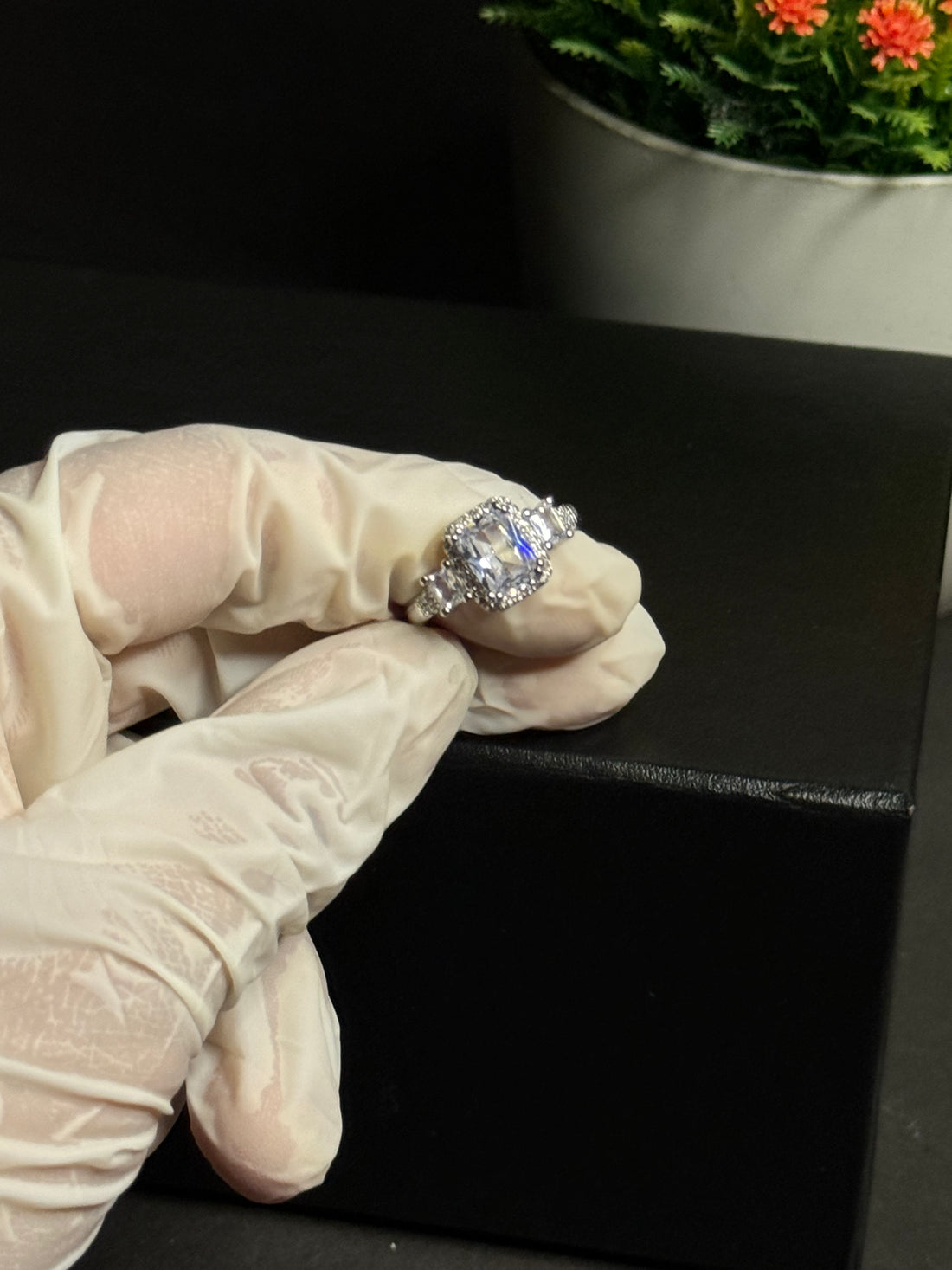 Three-Stone Halo Engagement Ring Adjustable