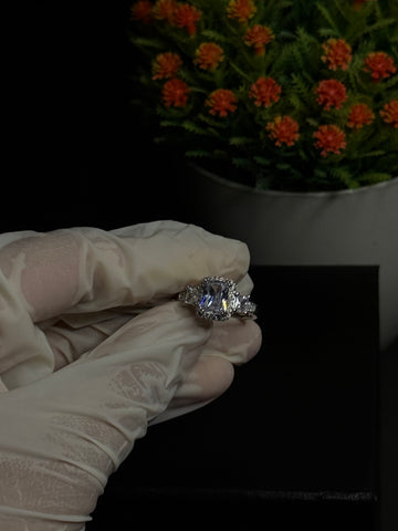 Three-Stone Halo Engagement Ring Adjustable